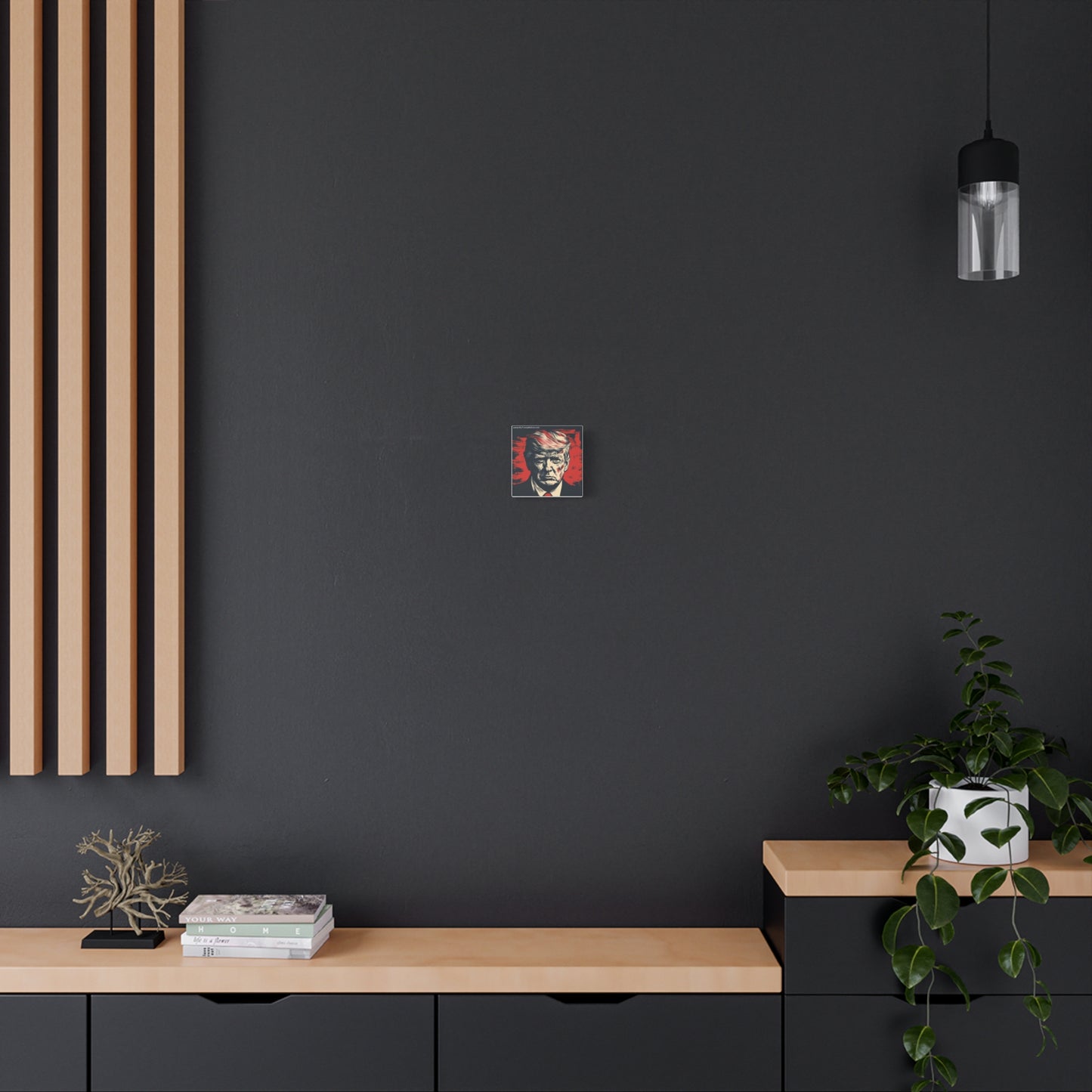 Political Wall Art: Stretched Matte Canvas Featuring Bold Trump Portrait