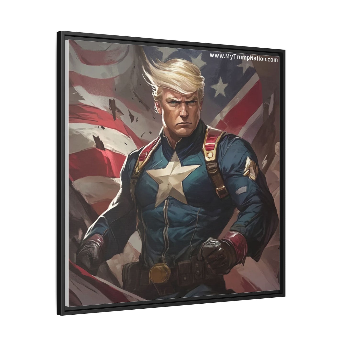 Donald Trump Patriotic Superhero Framed Canvas