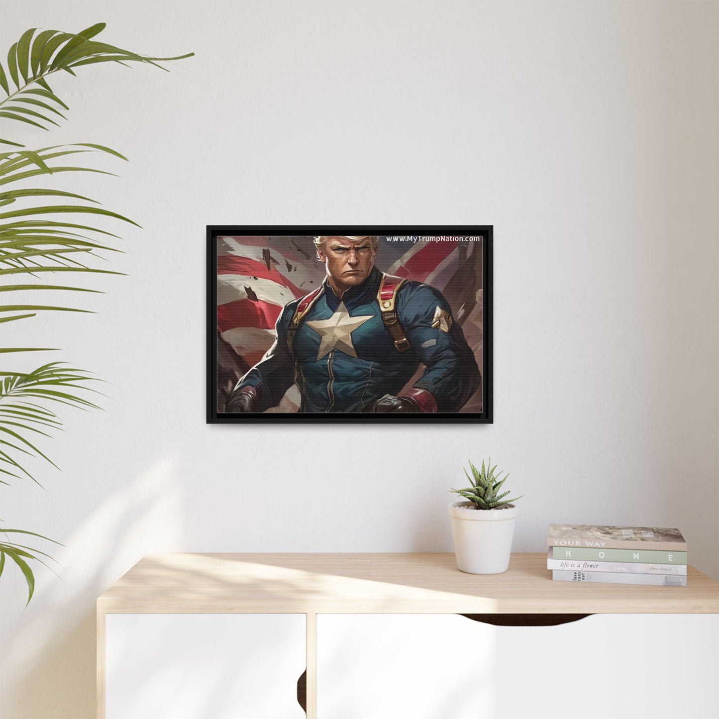 Donald Trump Patriotic Superhero Framed Canvas
