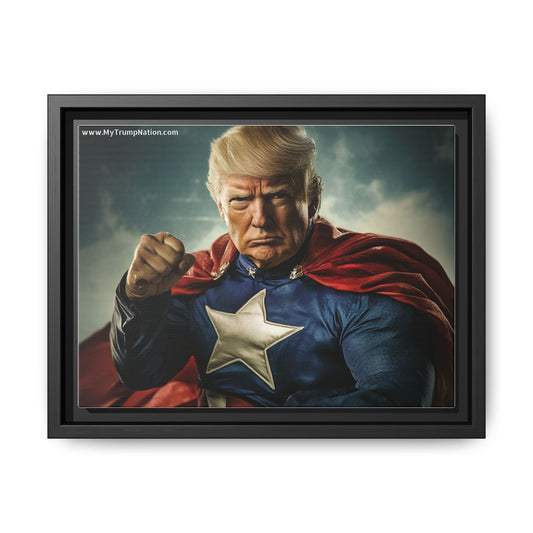 Donald Trump Patriotic Superhero Framed Canvas