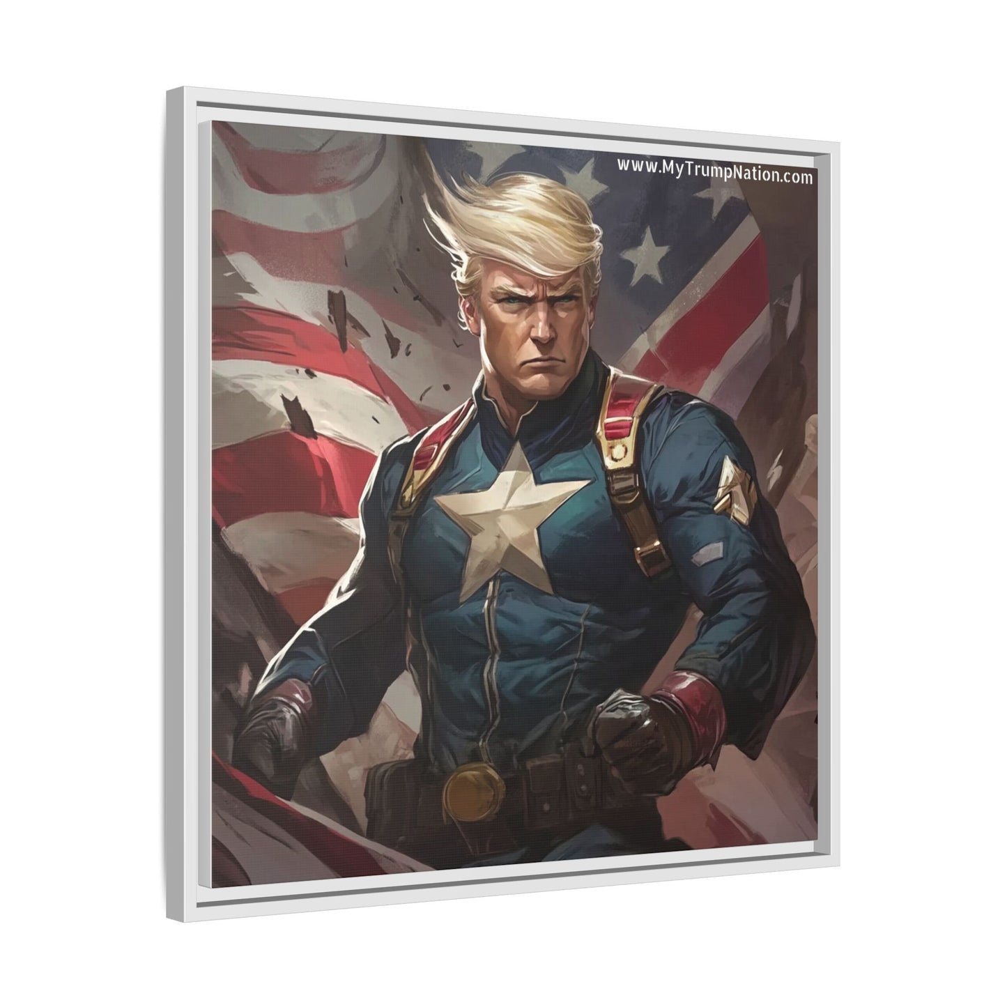 Donald Trump Patriotic Superhero Framed Canvas