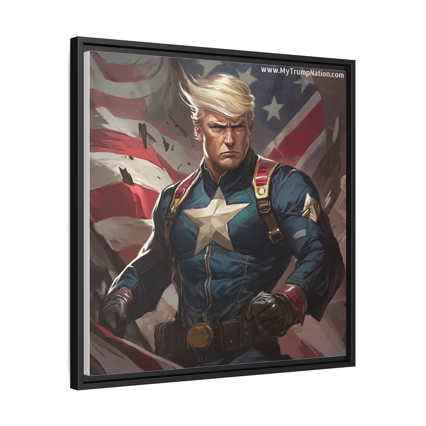 Donald Trump Patriotic Superhero Framed Canvas
