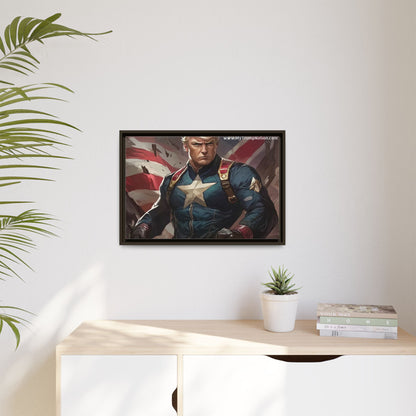 Donald Trump Patriotic Superhero Framed Canvas