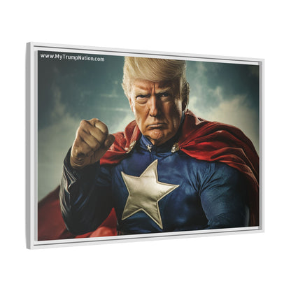 Donald Trump Patriotic Superhero Framed Canvas