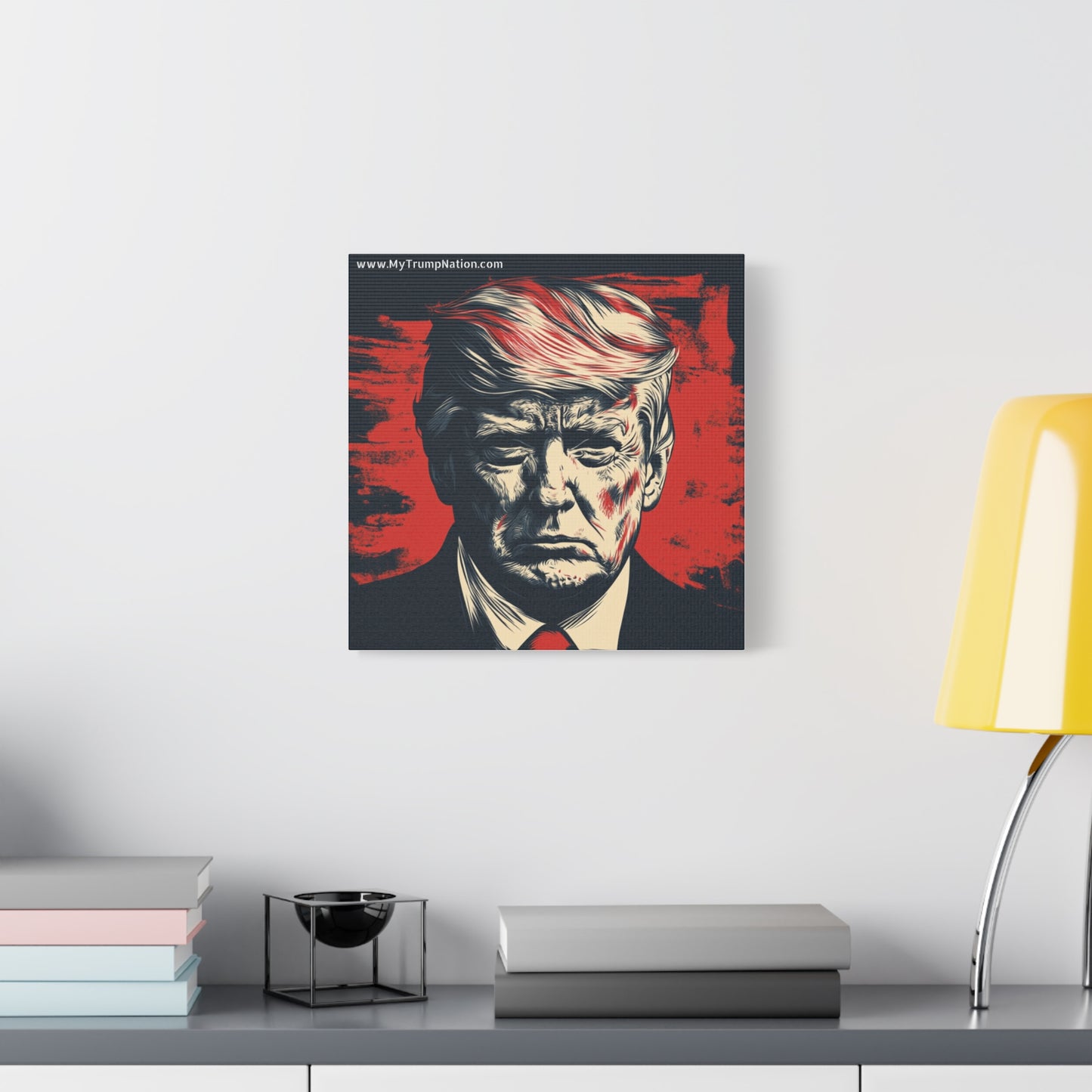 Political Wall Art: Stretched Matte Canvas Featuring Bold Trump Portrait
