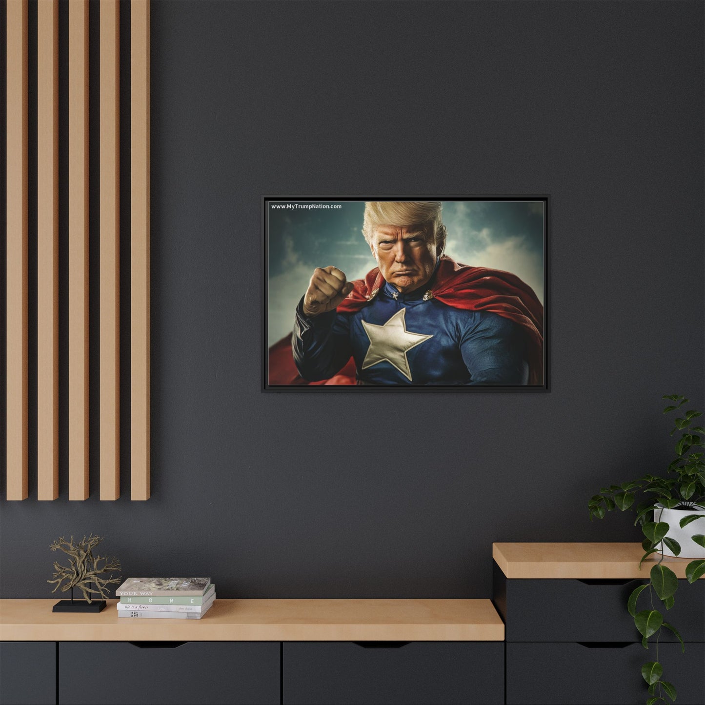 Donald Trump Patriotic Superhero Framed Canvas