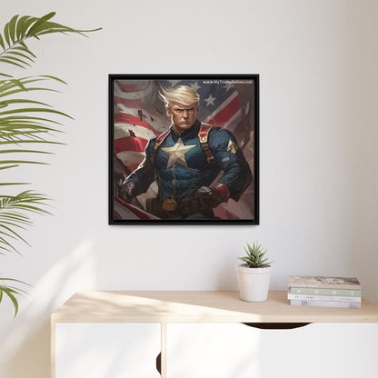 Donald Trump Patriotic Superhero Framed Canvas
