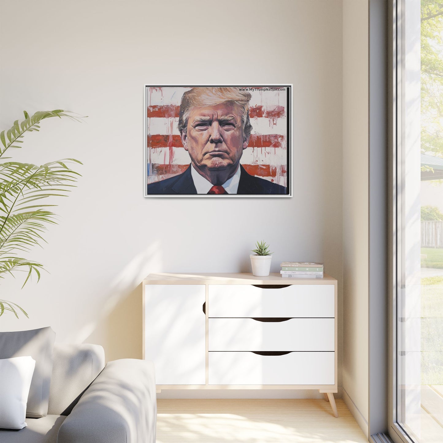 Patriotic Framed Canvas Art - Donald Trump Portrait