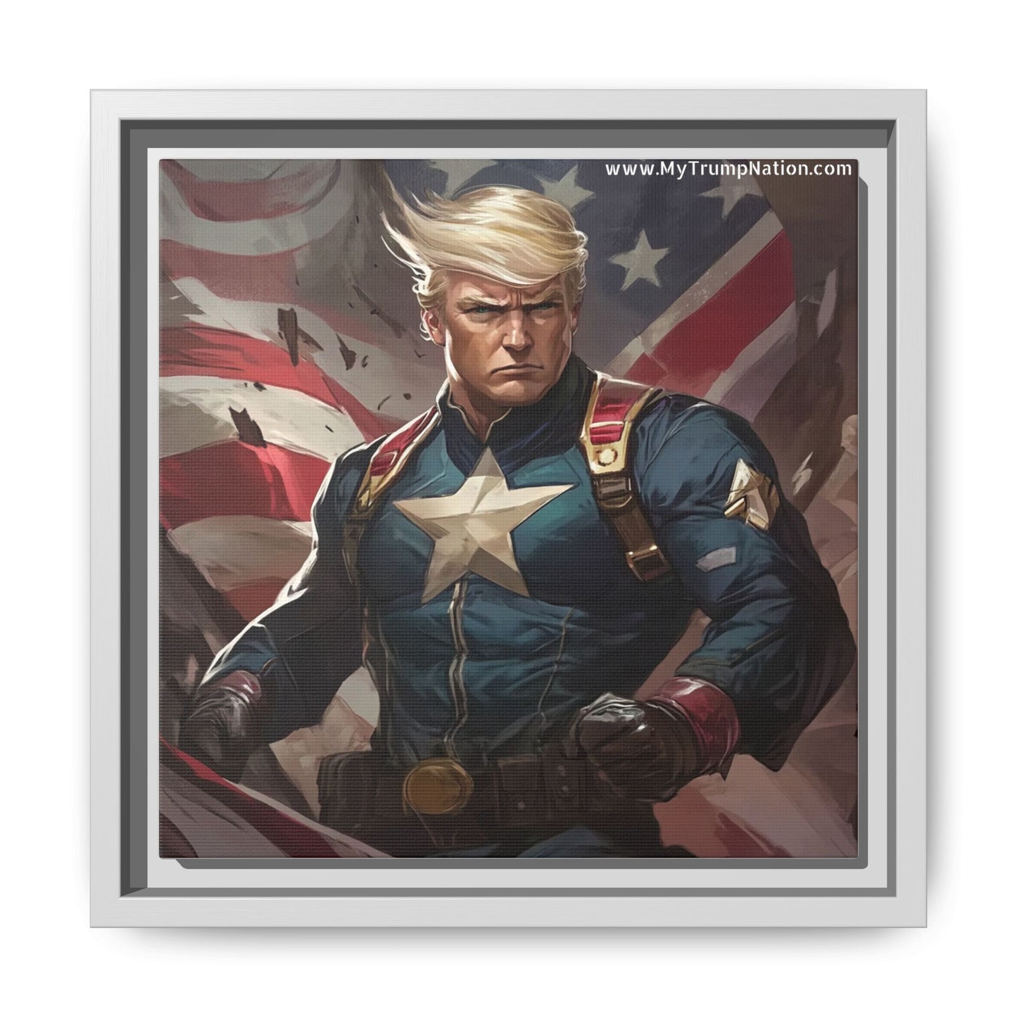 Donald Trump Patriotic Superhero Framed Canvas