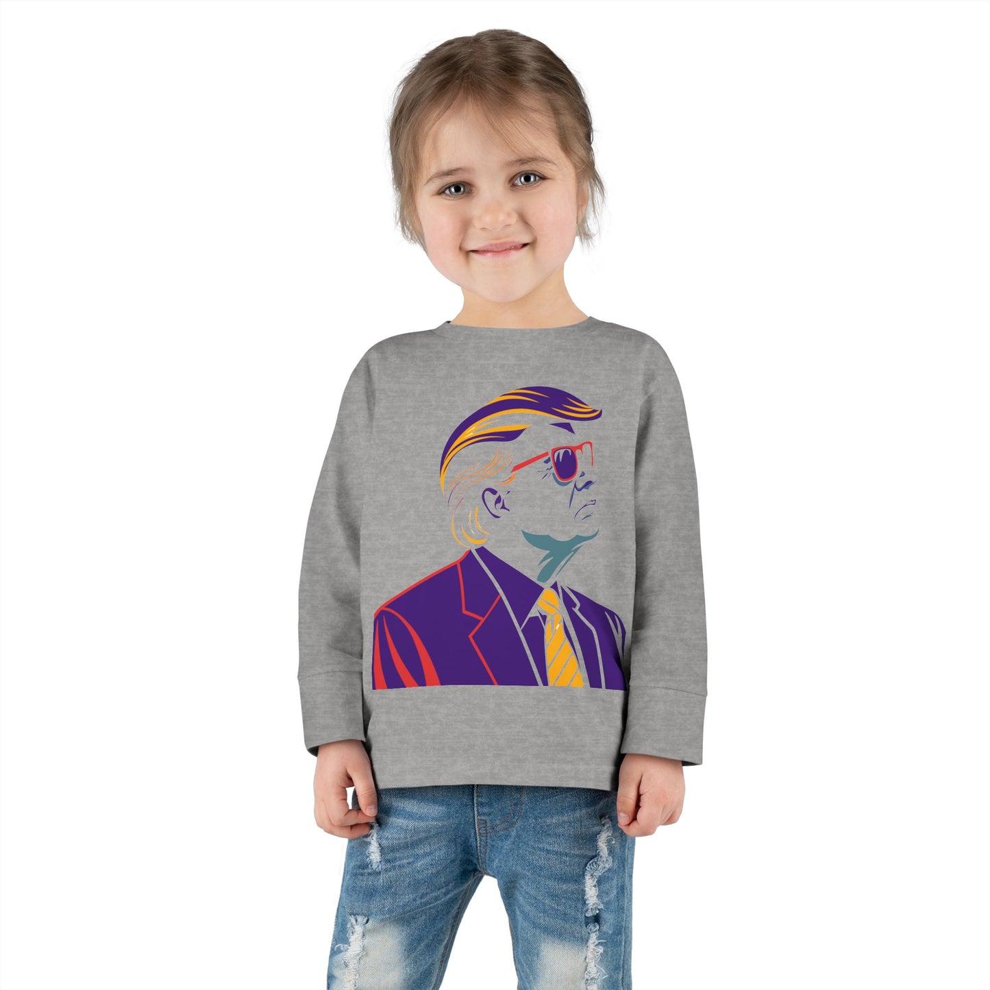 Toddler Long Sleeve Tee - Cool Political Kids Shirt with Sunglasses Design