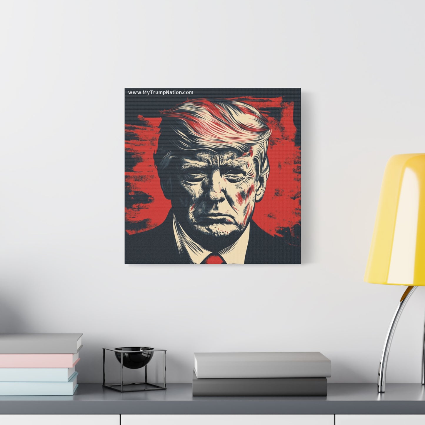 Political Wall Art: Stretched Matte Canvas Featuring Bold Trump Portrait