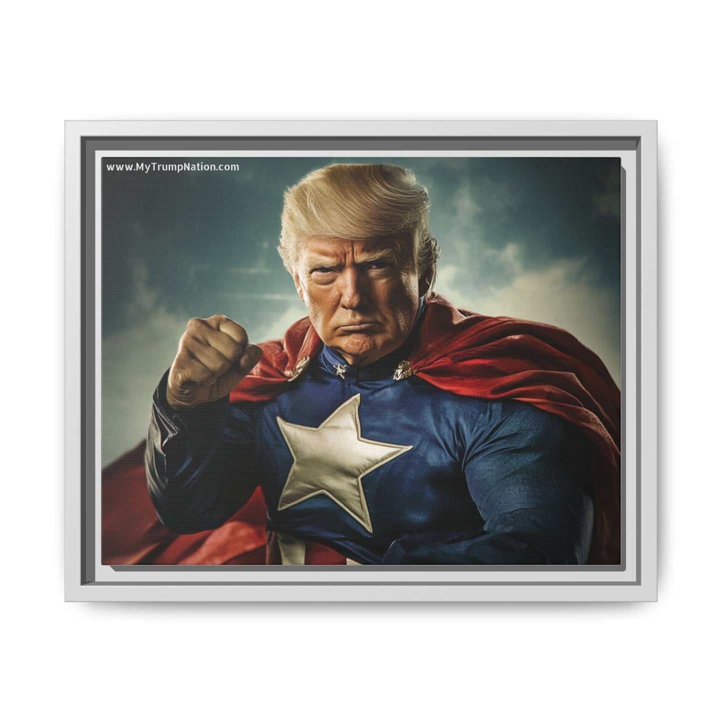 Donald Trump Patriotic Superhero Framed Canvas