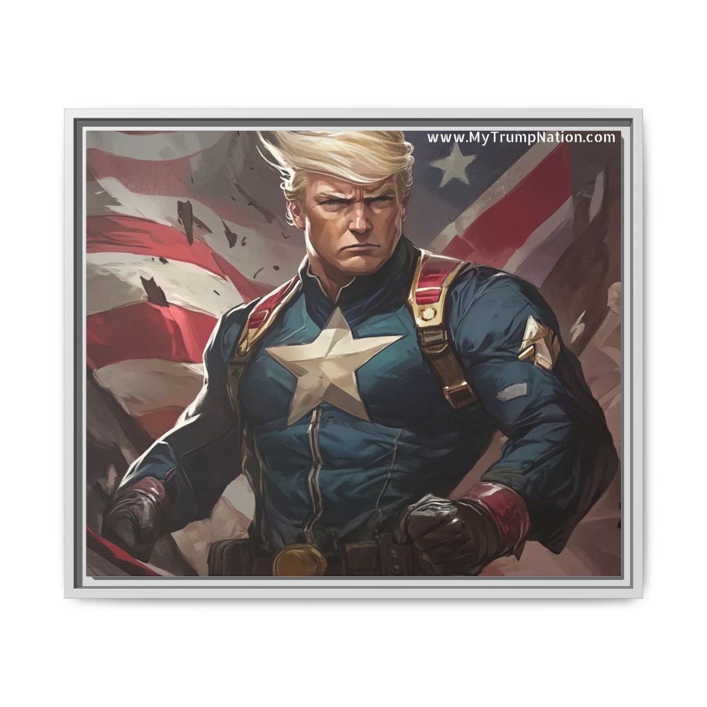 Donald Trump Patriotic Superhero Framed Canvas