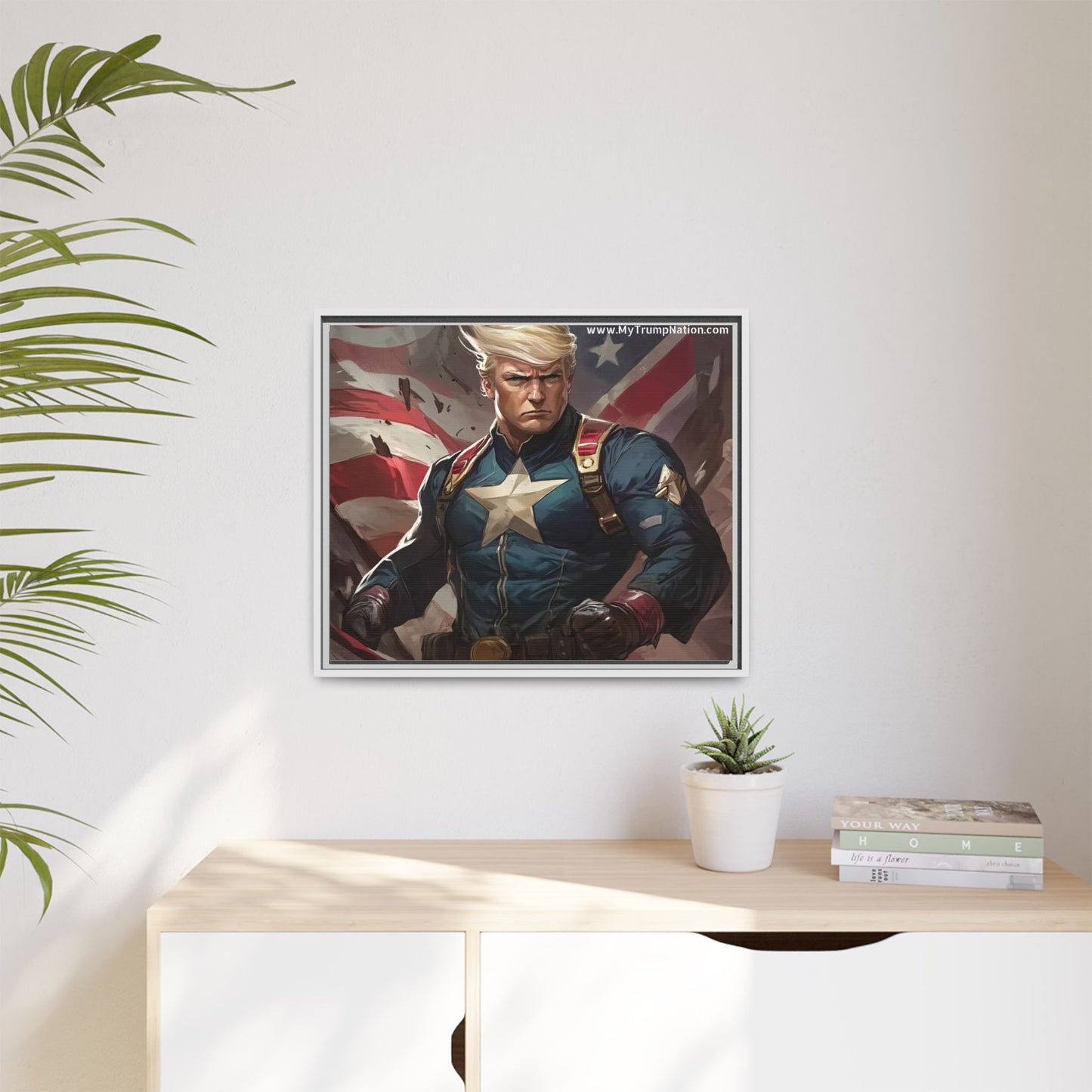 Donald Trump Patriotic Superhero Framed Canvas