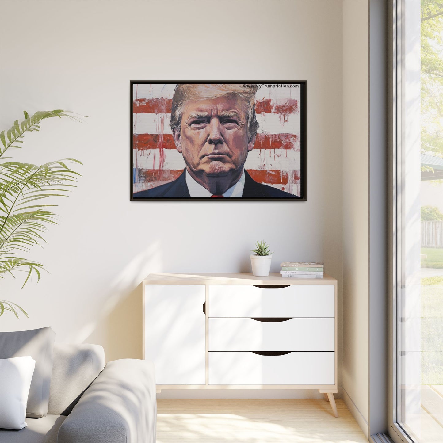 Patriotic Framed Canvas Art - Donald Trump Portrait