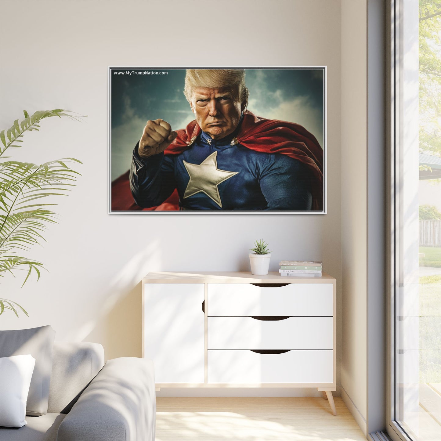 Donald Trump Patriotic Superhero Framed Canvas