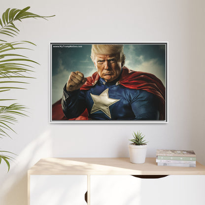 Donald Trump Patriotic Superhero Framed Canvas