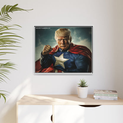 Donald Trump Patriotic Superhero Framed Canvas