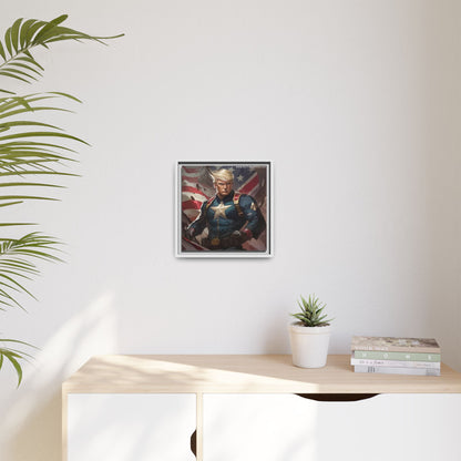 Donald Trump Patriotic Superhero Framed Canvas