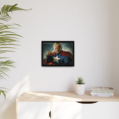 Donald Trump Patriotic Superhero Framed Canvas