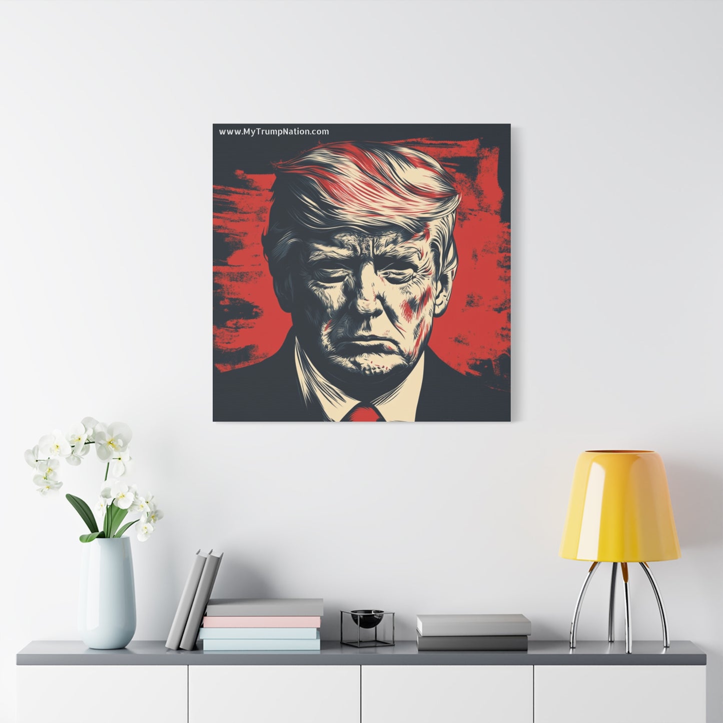 Political Wall Art: Stretched Matte Canvas Featuring Bold Trump Portrait