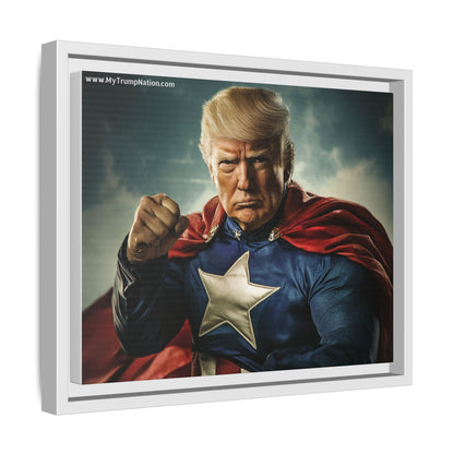 Donald Trump Patriotic Superhero Framed Canvas