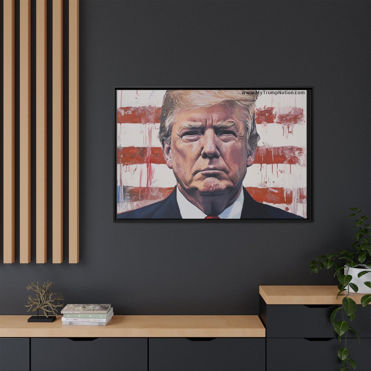 Patriotic Framed Canvas Art - Donald Trump Portrait