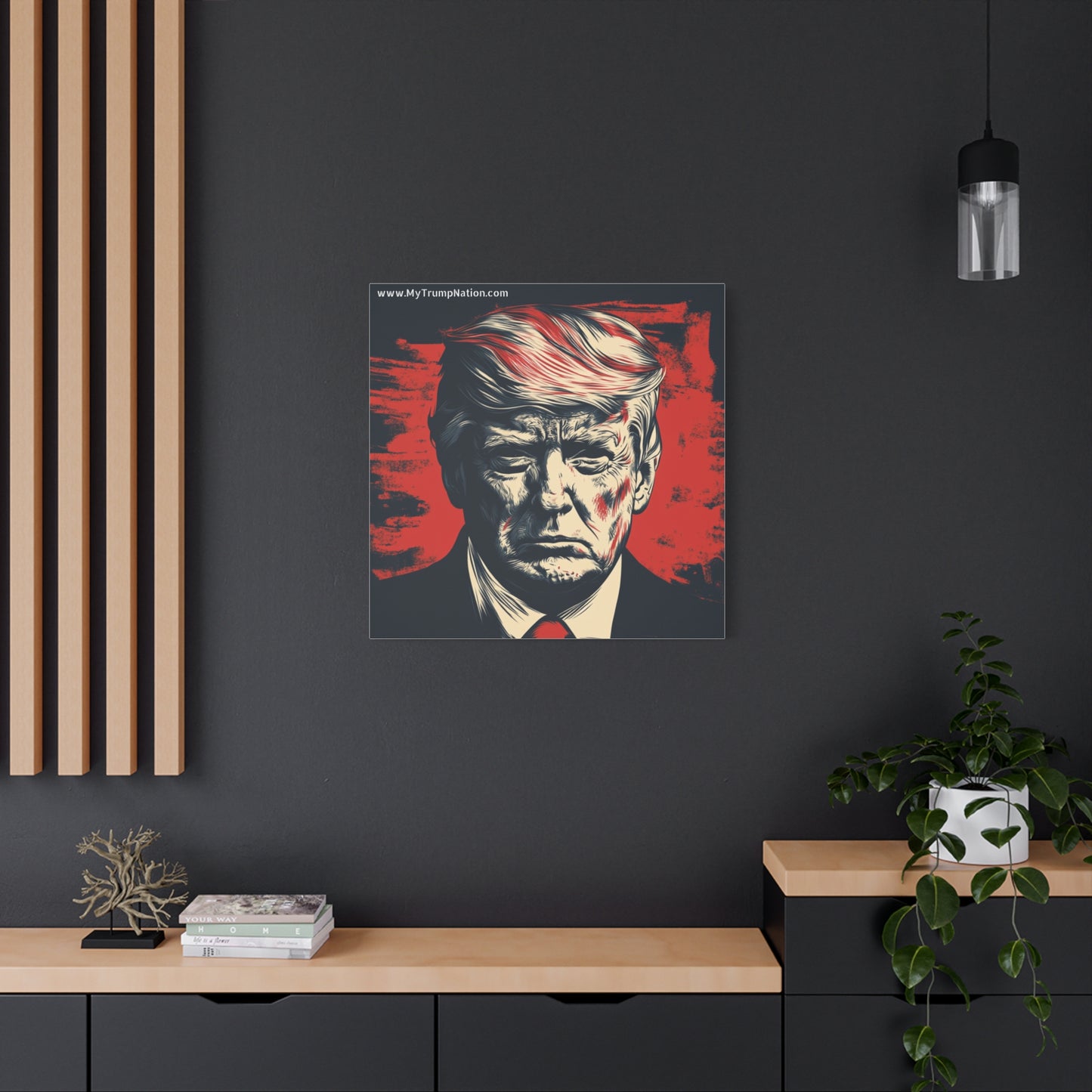 Political Wall Art: Stretched Matte Canvas Featuring Bold Trump Portrait