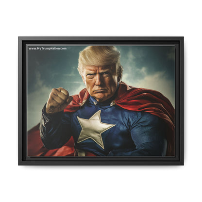 Donald Trump Patriotic Superhero Framed Canvas