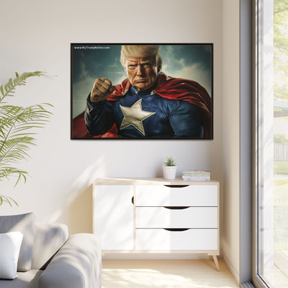Donald Trump Patriotic Superhero Framed Canvas