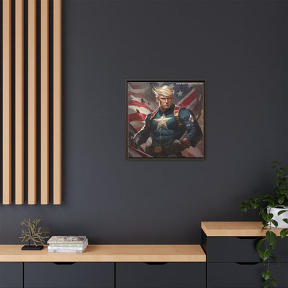 Donald Trump Patriotic Superhero Framed Canvas