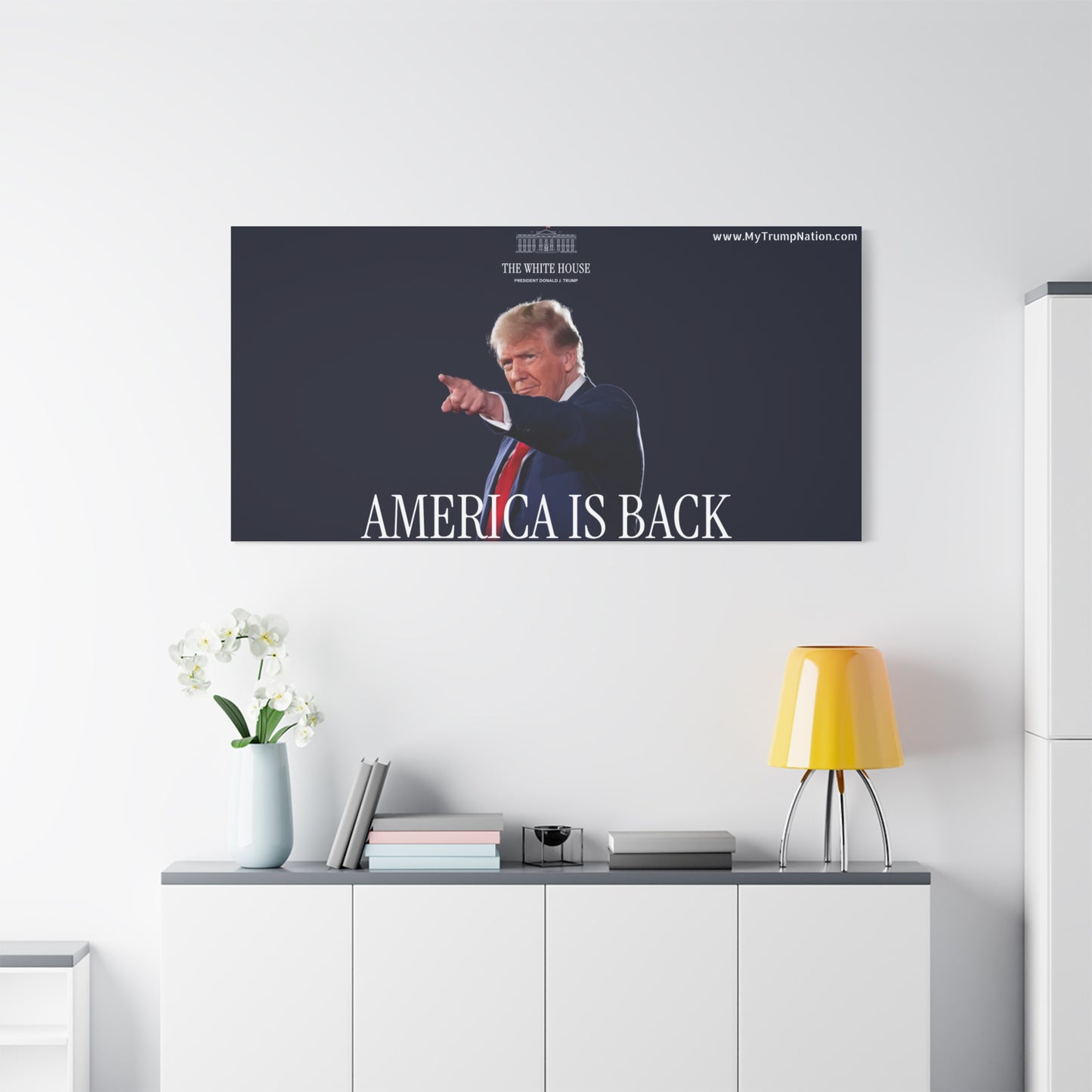 Matte Canvas Wall Art - "America Is Back" featuring Trump