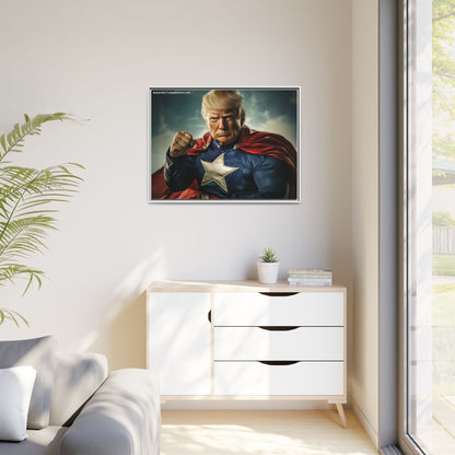 Donald Trump Patriotic Superhero Framed Canvas