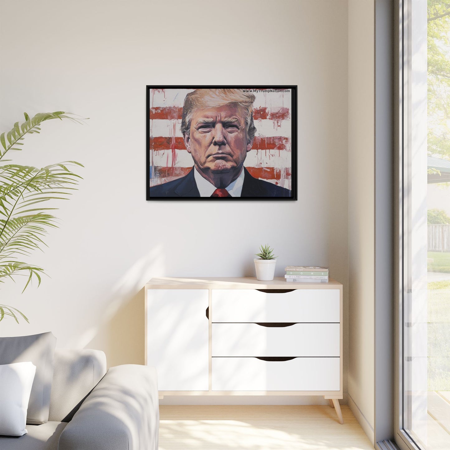 Patriotic Framed Canvas Art - Donald Trump Portrait