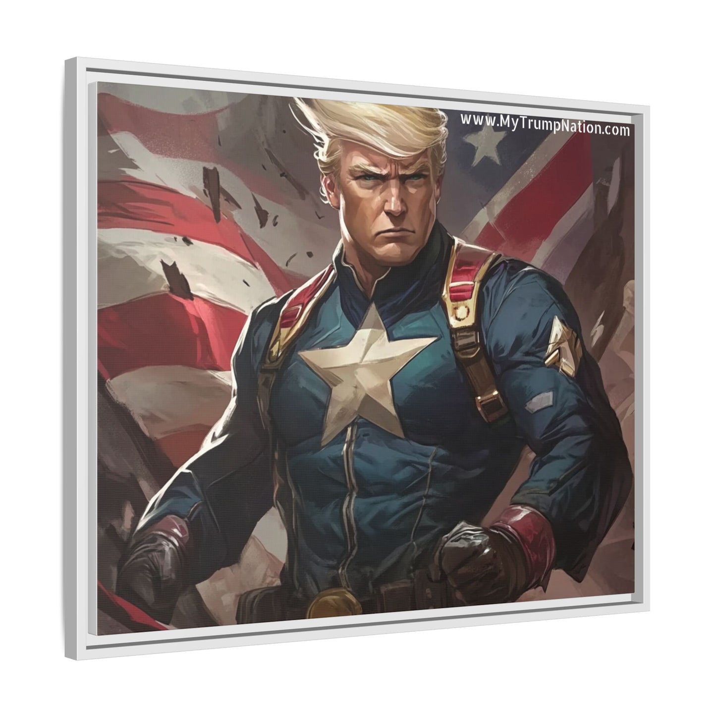 Donald Trump Patriotic Superhero Framed Canvas