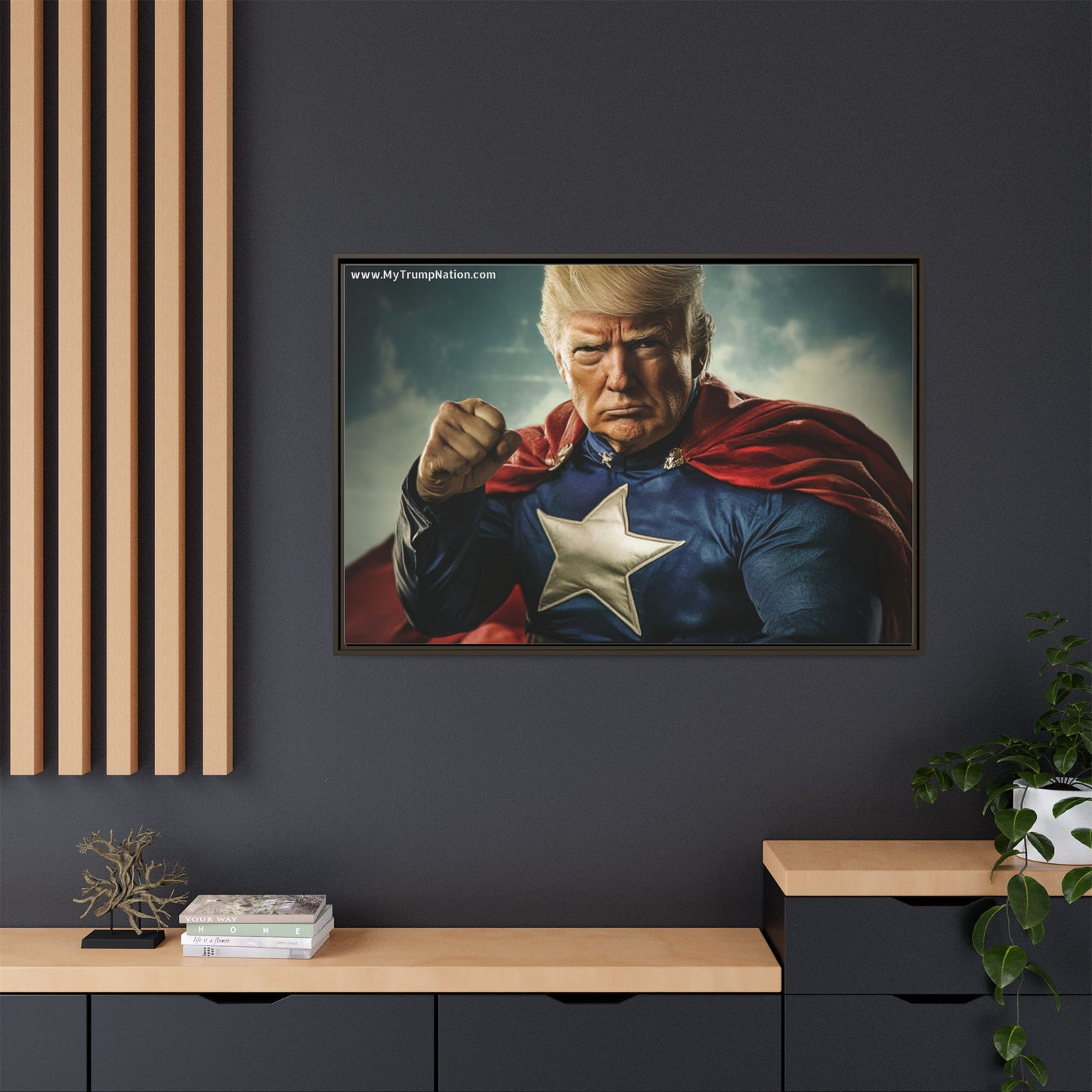 Donald Trump Patriotic Superhero Framed Canvas