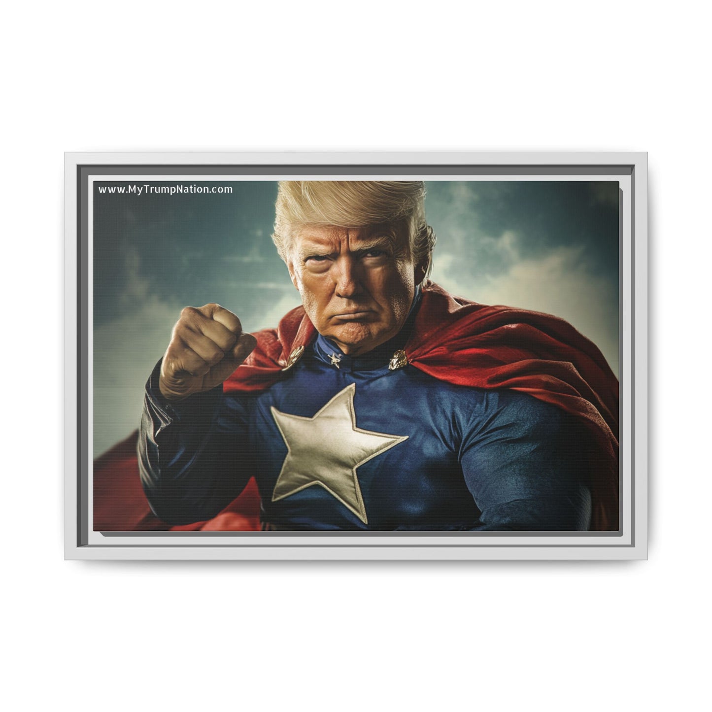 Donald Trump Patriotic Superhero Framed Canvas