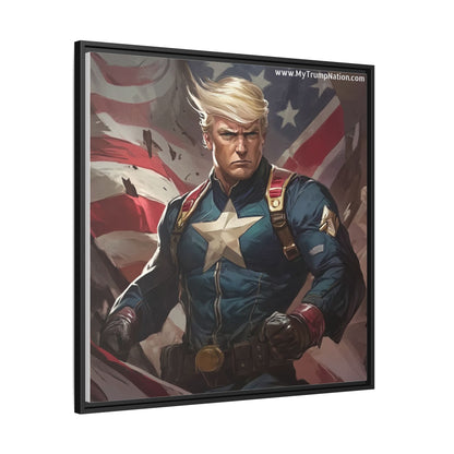 Donald Trump Patriotic Superhero Framed Canvas