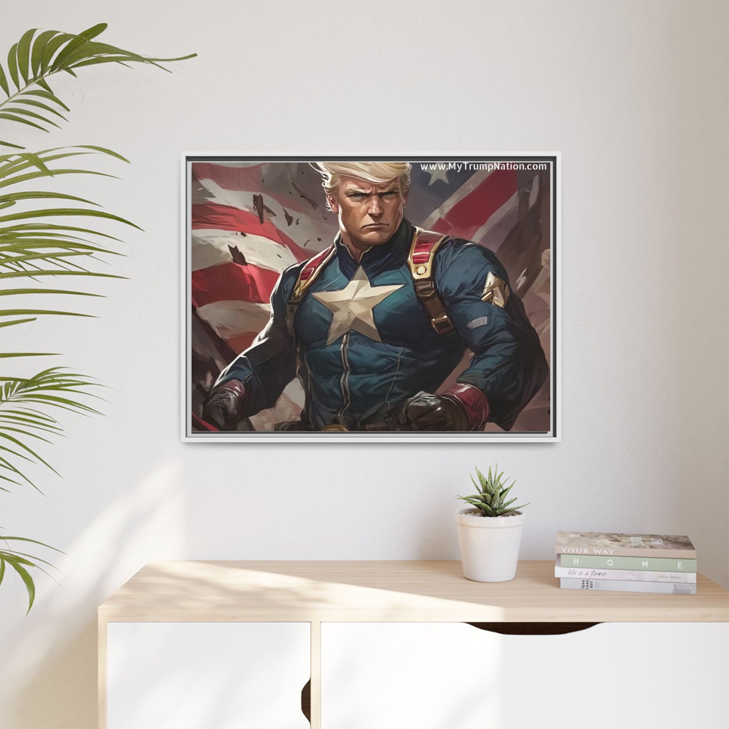 Donald Trump Patriotic Superhero Framed Canvas